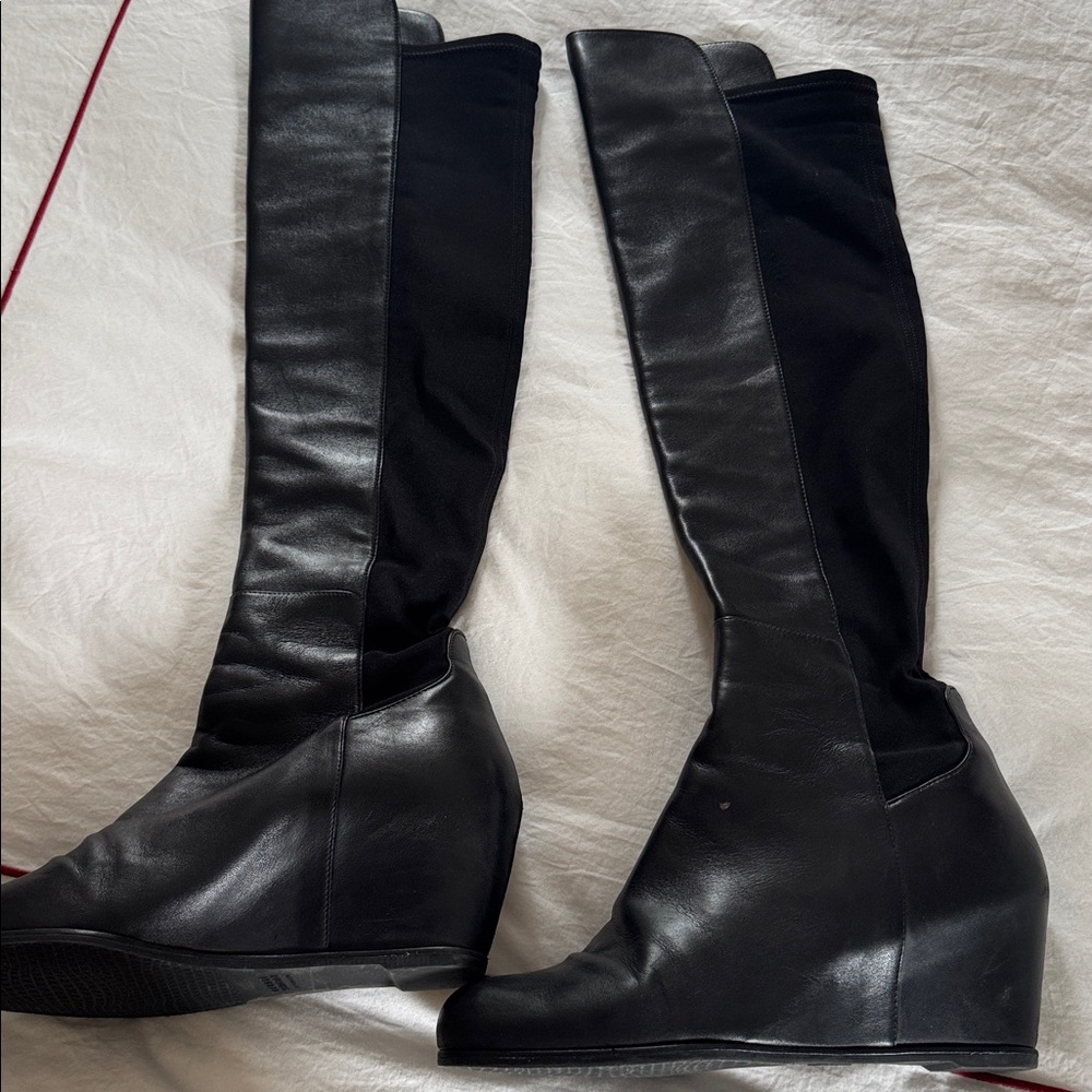 Stuart Weitzman Black Wedge Knee-High Boots. 50/50